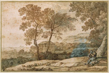 Landschap met een herder en zijn hond